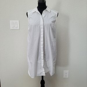 White Sleeveless Button-Up Shirt Dress
